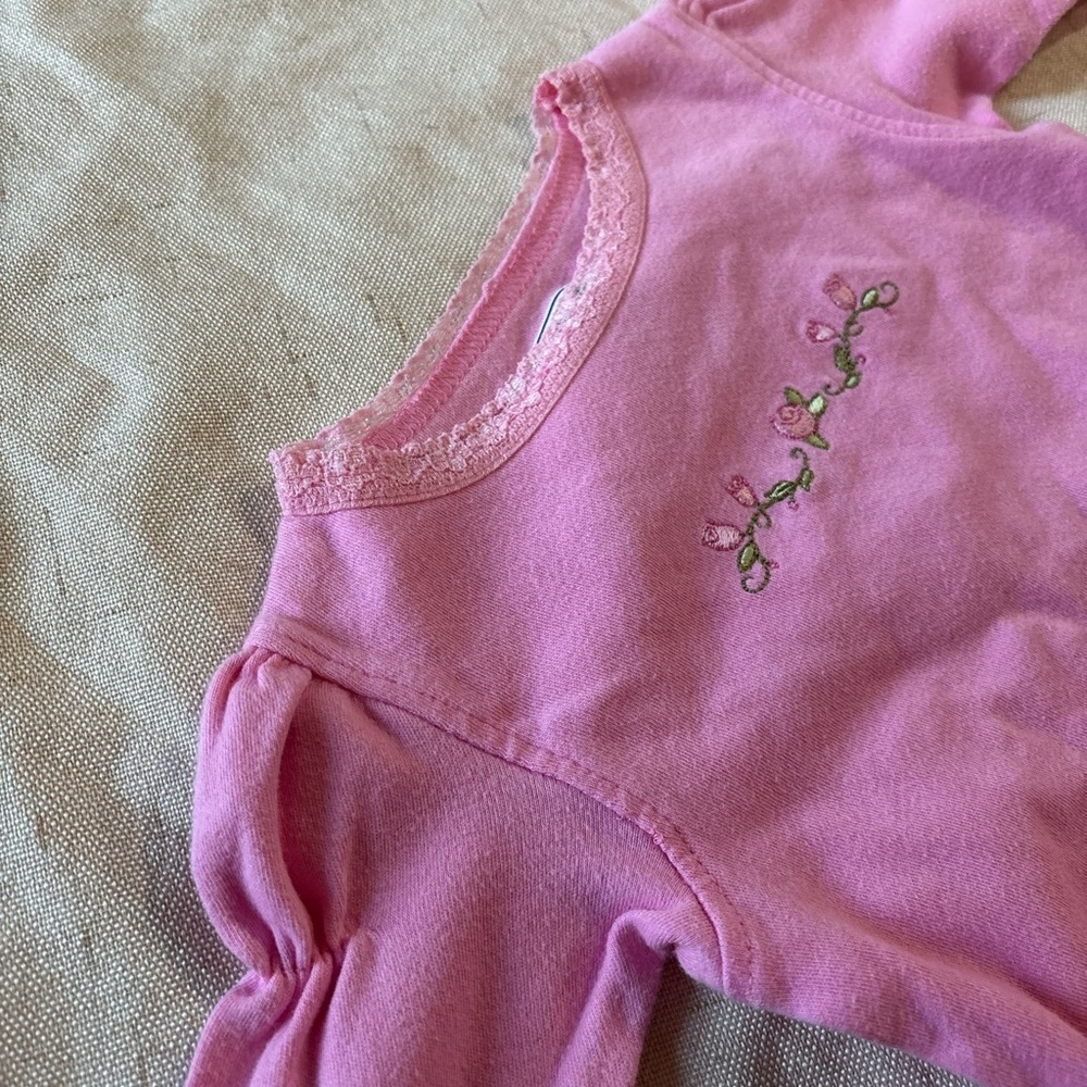 Vintage Pink Embroidered Baby Onesie with Floral Design